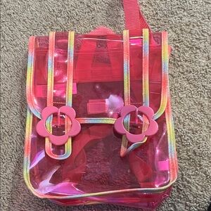 Pink Transparent Backpack with Rainbow Straps